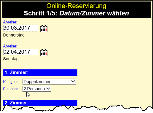 Online-Reservierung auf der Homepage