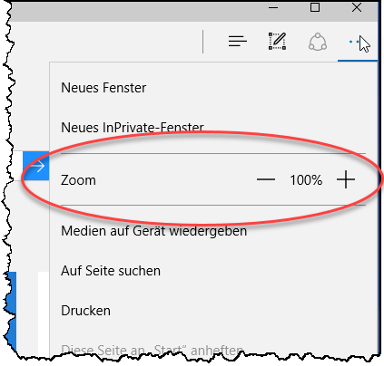 Zoom-Funktion im Edge-Browser