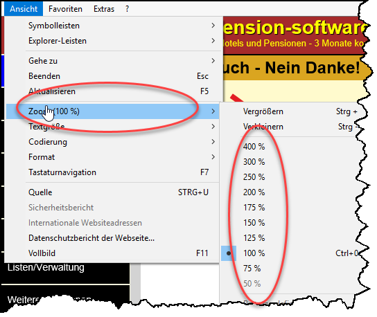 Zoom-Funktion im Internet-Explorer